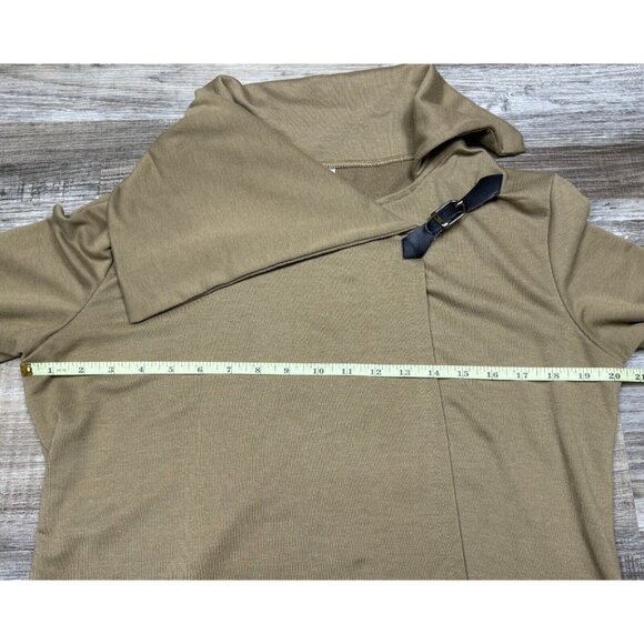 Lucky Brand Womens Size XL Asymmetrical Wrap Blouse Buckle Detail Khaki Cardigan - Picture 10 of 15